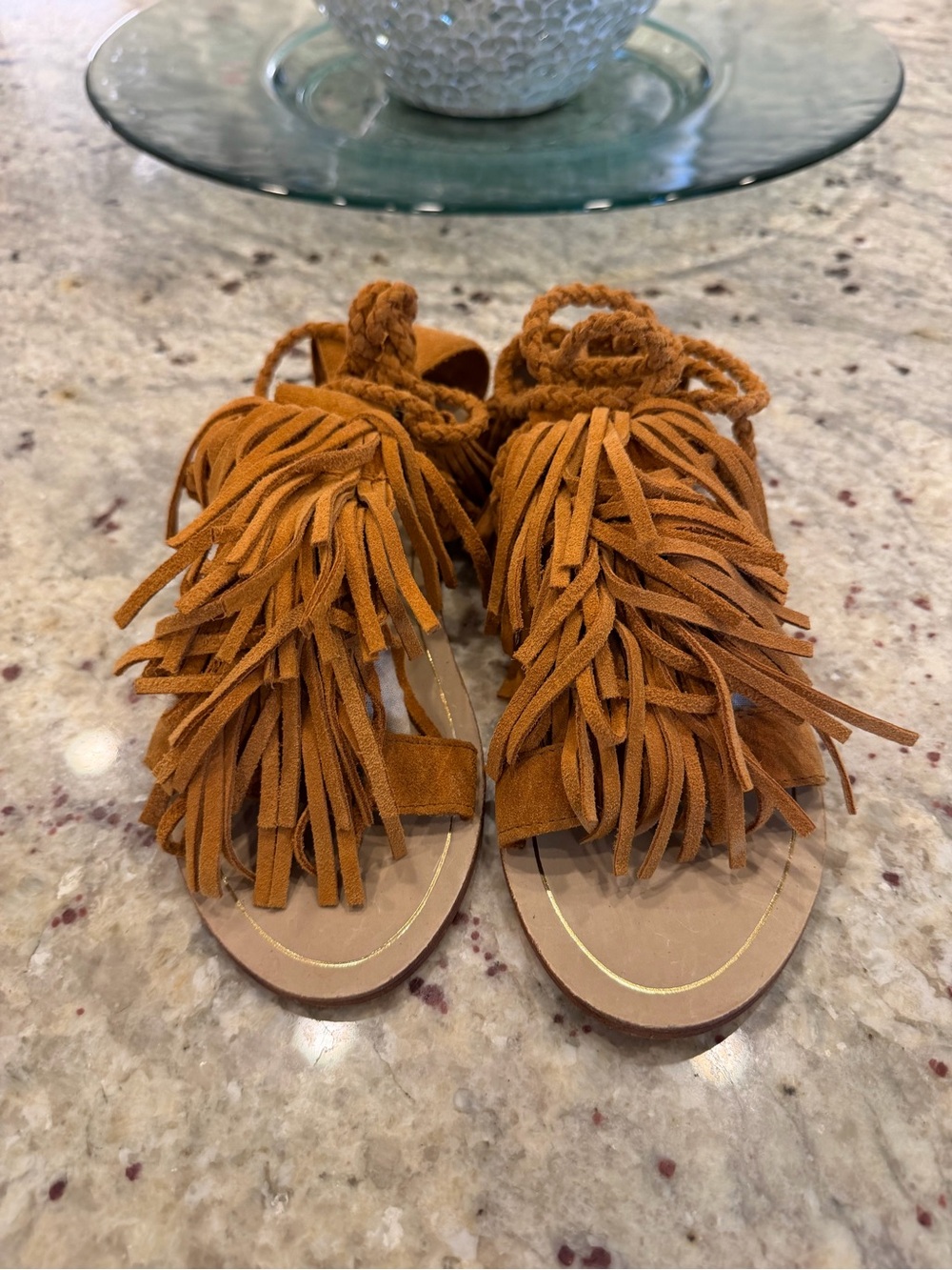 Bershka Tan Suede Fringe Kids Sandals